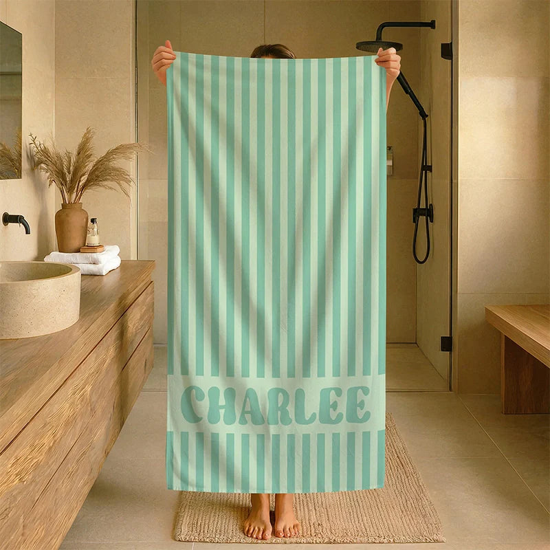 Personalized Groovy Striped Beach Towel with Name – Retro Bachelorette Party & Bridesmaid Gift