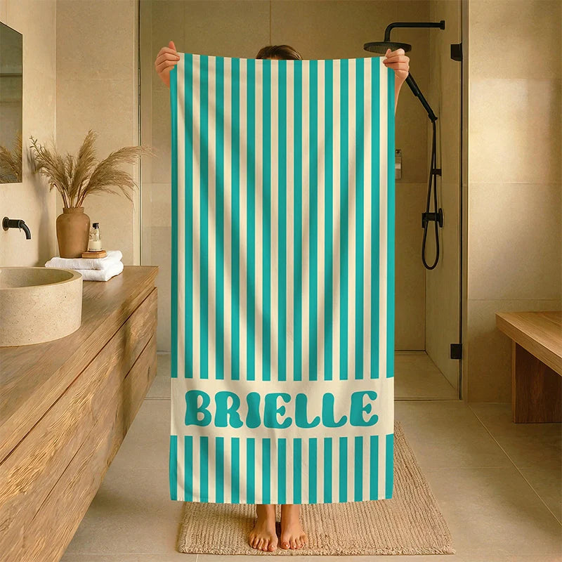Personalized Groovy Striped Beach Towel with Name – Retro Bachelorette Party & Bridesmaid Gift