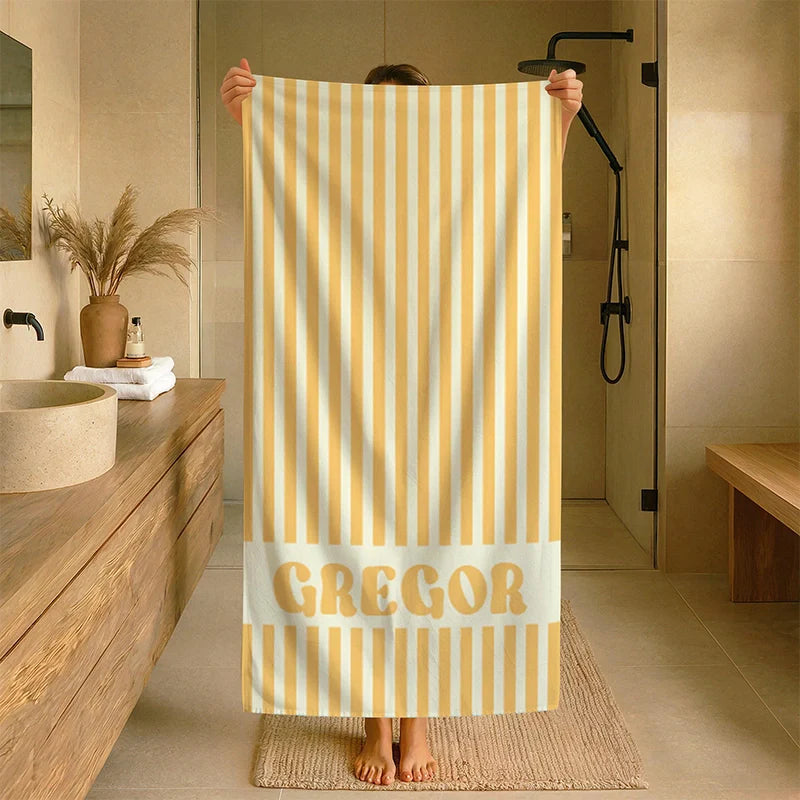 Personalized Groovy Striped Beach Towel with Name – Retro Bachelorette Party & Bridesmaid Gift