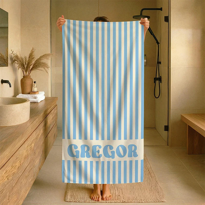 Personalized Groovy Striped Beach Towel with Name – Retro Bachelorette Party & Bridesmaid Gift