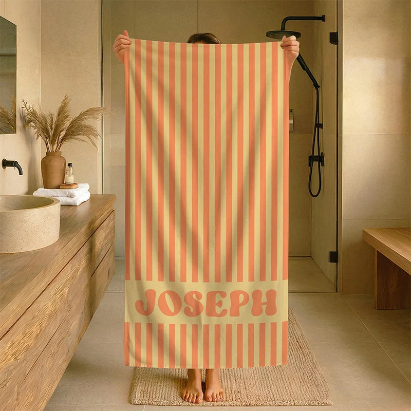 Personalized Groovy Striped Beach Towel with Name – Retro Bachelorette Party & Bridesmaid Gift