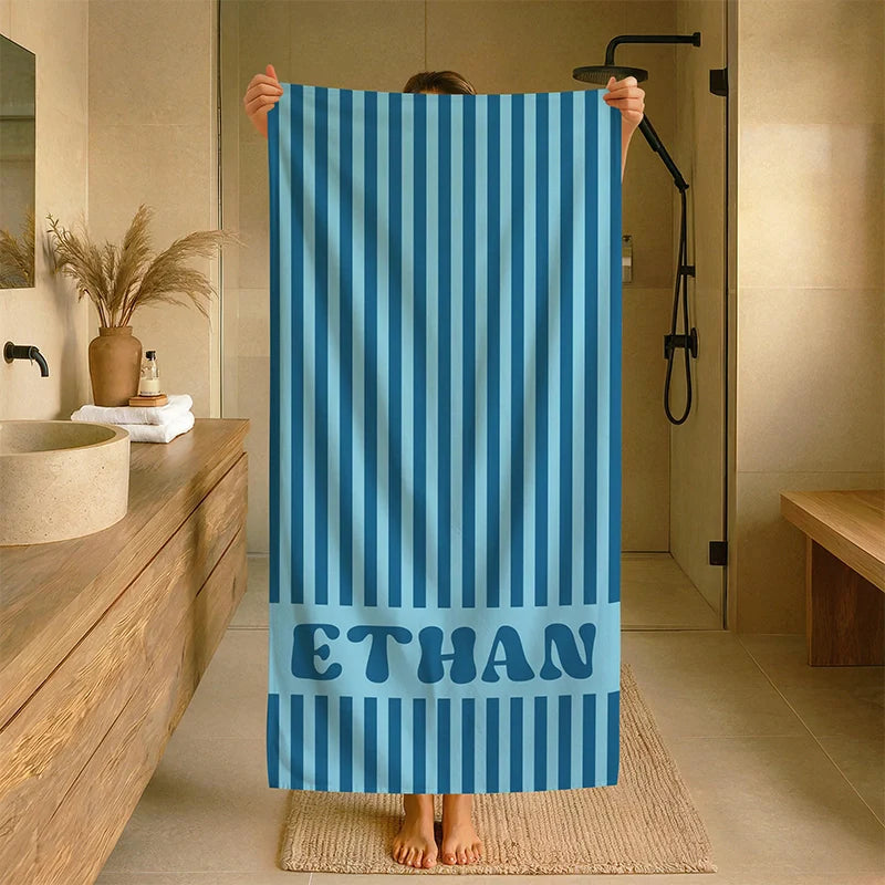 Personalized Groovy Striped Beach Towel with Name – Retro Bachelorette Party & Bridesmaid Gift
