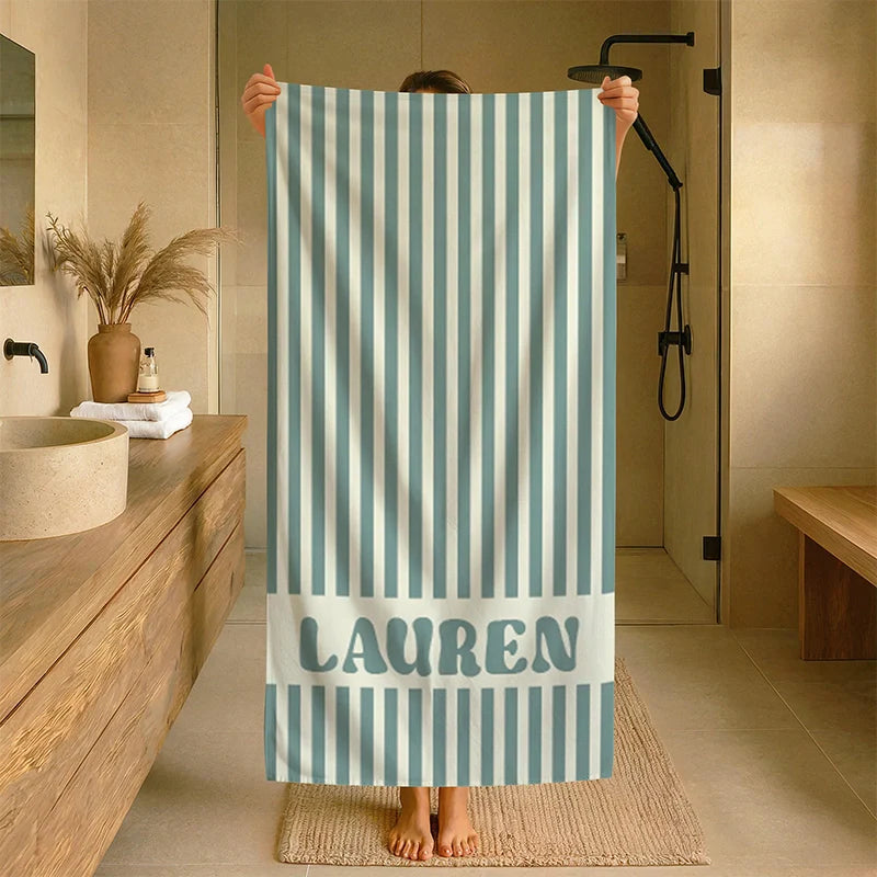 Personalized Groovy Striped Beach Towel with Name – Retro Bachelorette Party & Bridesmaid Gift