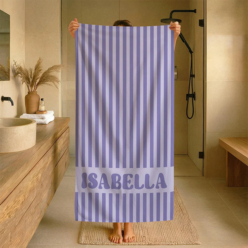 Personalized Groovy Striped Beach Towel with Name – Retro Bachelorette Party & Bridesmaid Gift