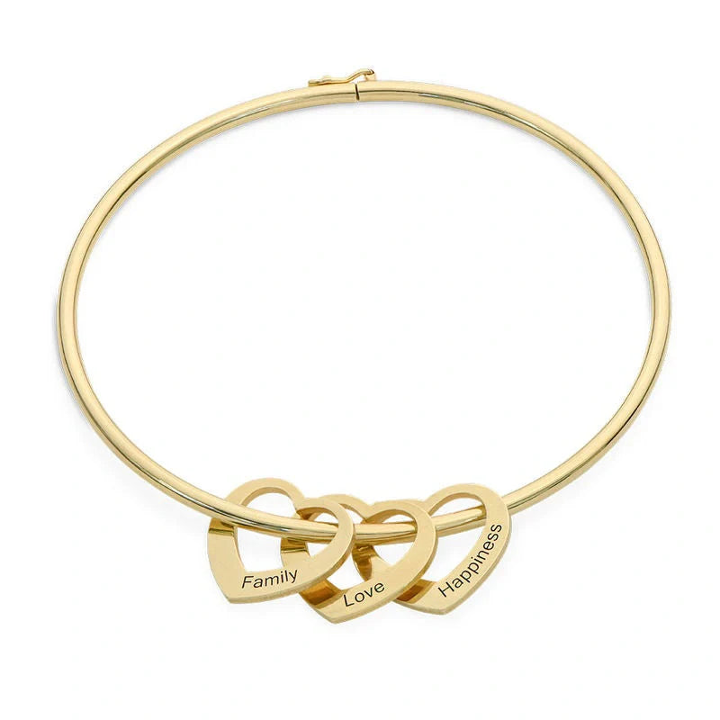 Personalized Heart Charm Bangle Bracelet – Custom Names Bracelet for Mom