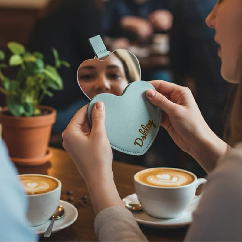 Personalized Heart Compact Mirror with Photo