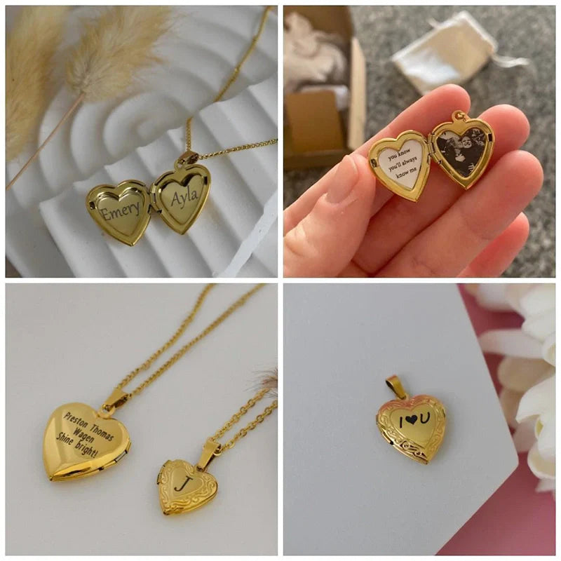 Personalized Heart Locket Necklace Gold Filled