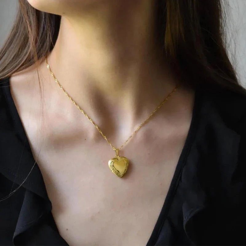 Personalized Heart Locket Necklace Gold Filled