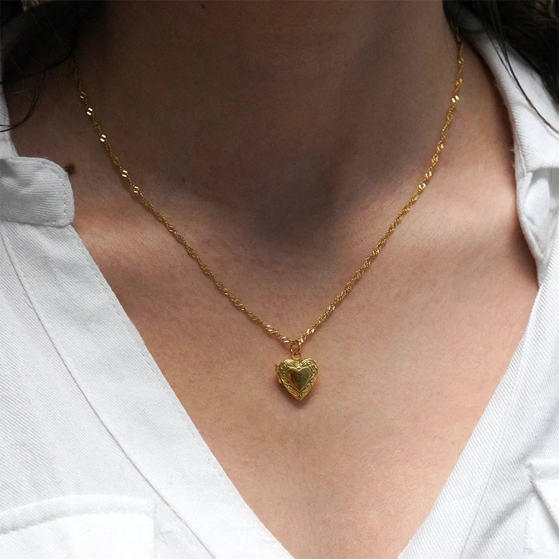 Personalized Heart Locket Necklace Gold Filled