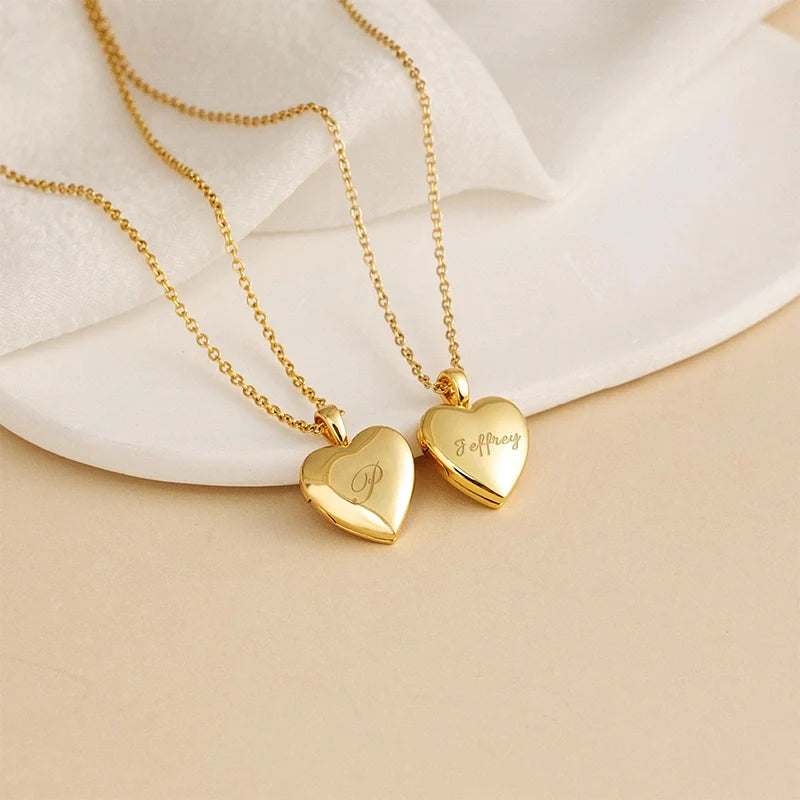 Personalized Heart Locket Necklace with Photo & Engraving