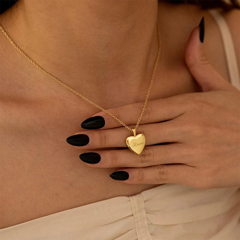 Personalized Heart Locket Necklace with Photo & Engraving
