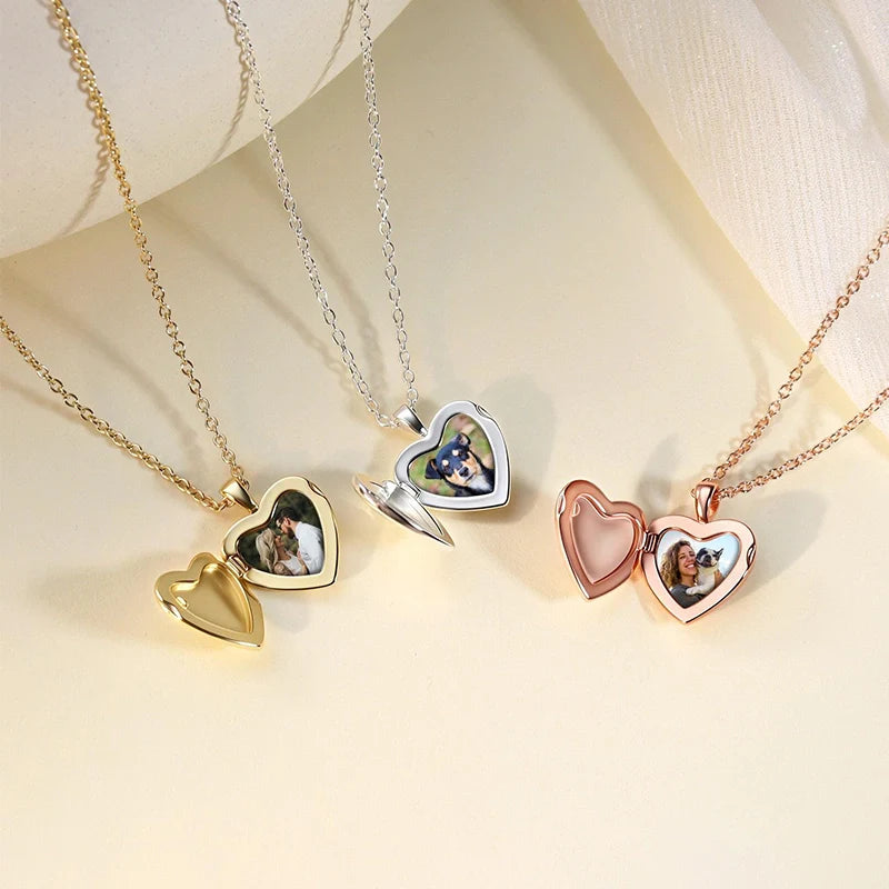 Personalized Heart Locket Necklace with Photo & Engraving
