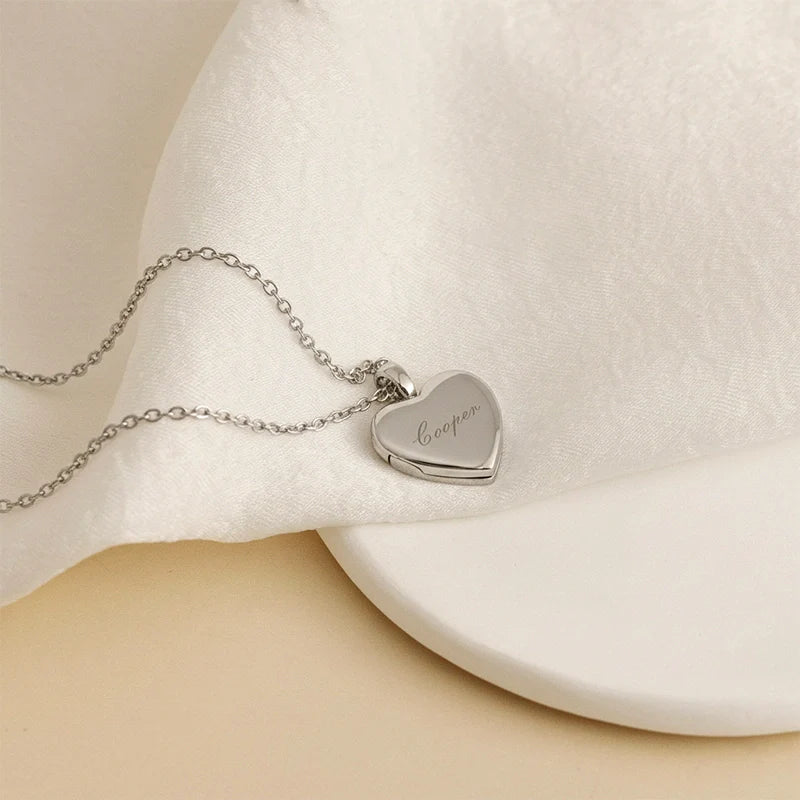 Personalized Heart Locket Necklace with Photo & Engraving