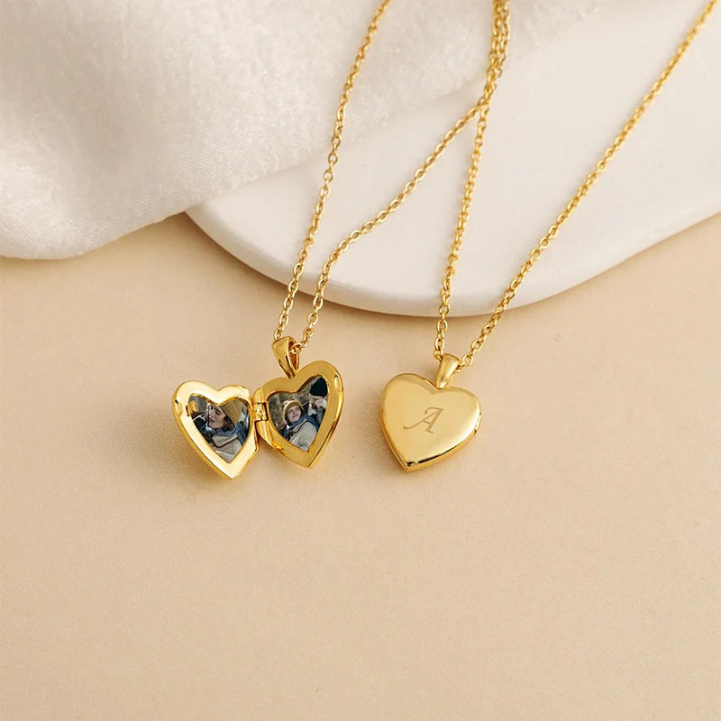 Personalized Heart Locket Necklace with Photo & Engraving