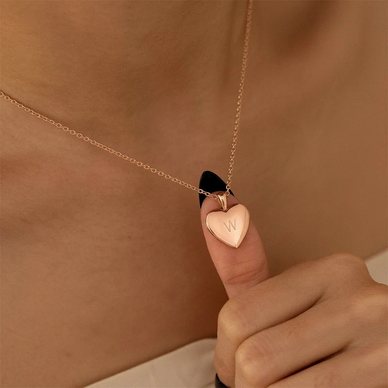 Personalized Heart Locket Necklace with Photo & Engraving