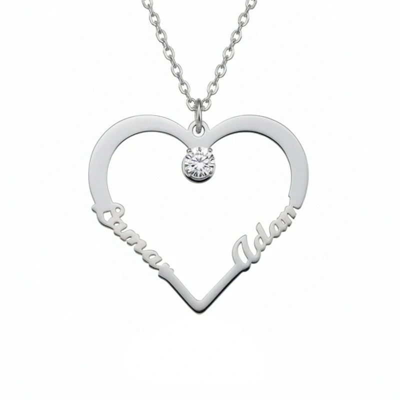 Personalized Heart Necklace with Two Names – Custom Engraved Love Pendant | Mother’s Day Gift for Mom