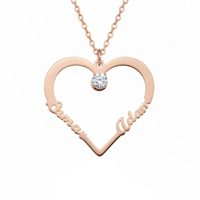 Personalized Heart Necklace with Two Names – Custom Engraved Love Pendant | Mother’s Day Gift for Mom