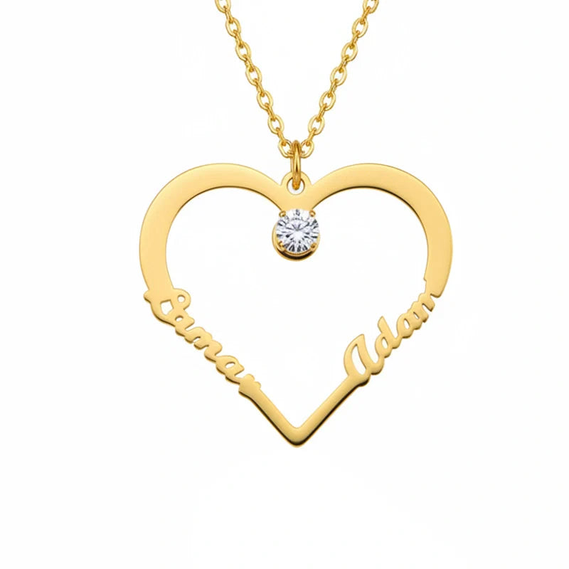Personalized Heart Necklace with Two Names – Custom Engraved Love Pendant | Mother’s Day Gift for Mom