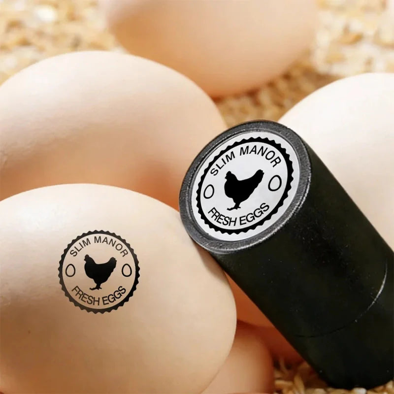 Personalized Hen Egg Stamp with Name & Year – Food-Grade Ink Chicken Silhouette Stamp for Farm & Home
