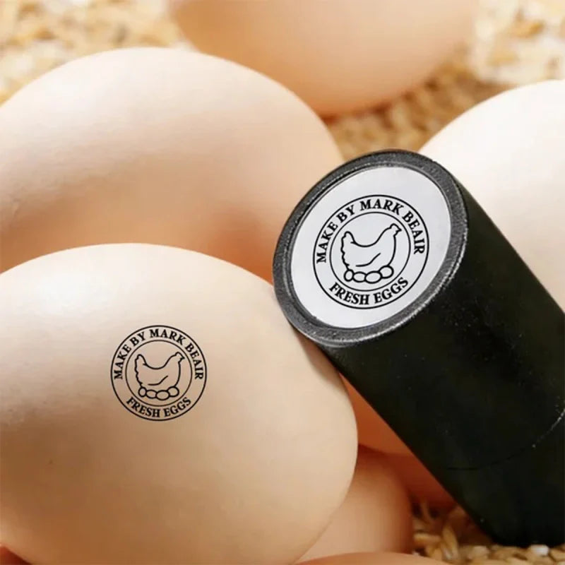 Personalized Hen Egg Stamp with Name & Year – Food-Grade Ink Chicken Silhouette Stamp for Farm & Home