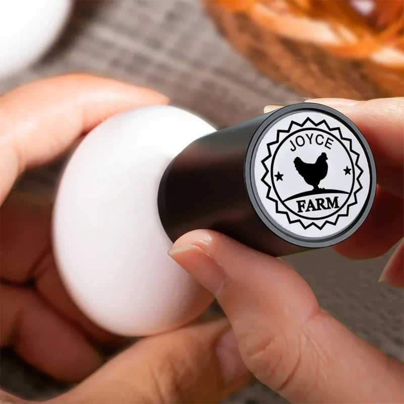 Personalized Hen Egg Stamp with Name & Year – Food-Grade Ink Chicken Silhouette Stamp for Farm & Home