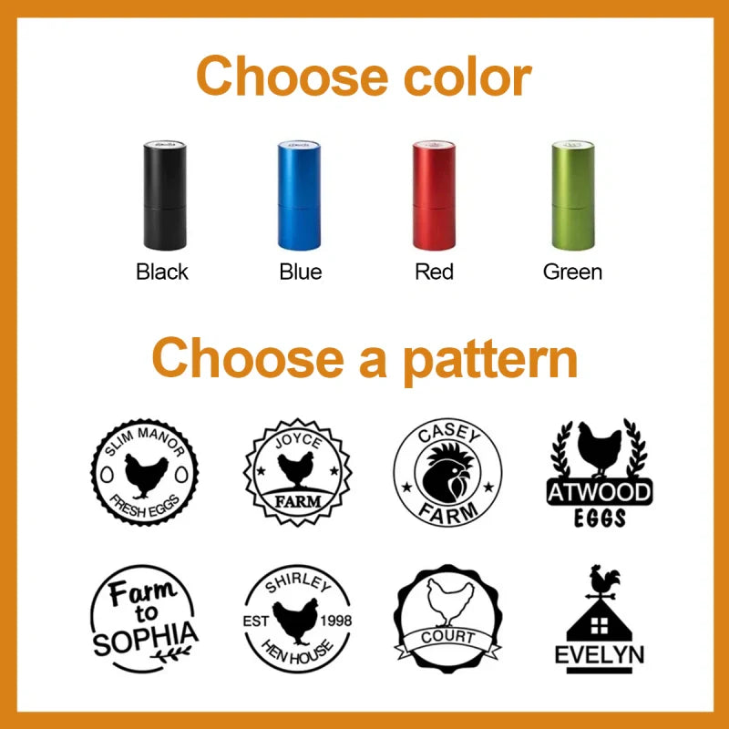 Personalized Hen Egg Stamp with Name & Year – Food-Grade Ink Chicken Silhouette Stamp for Farm & Home