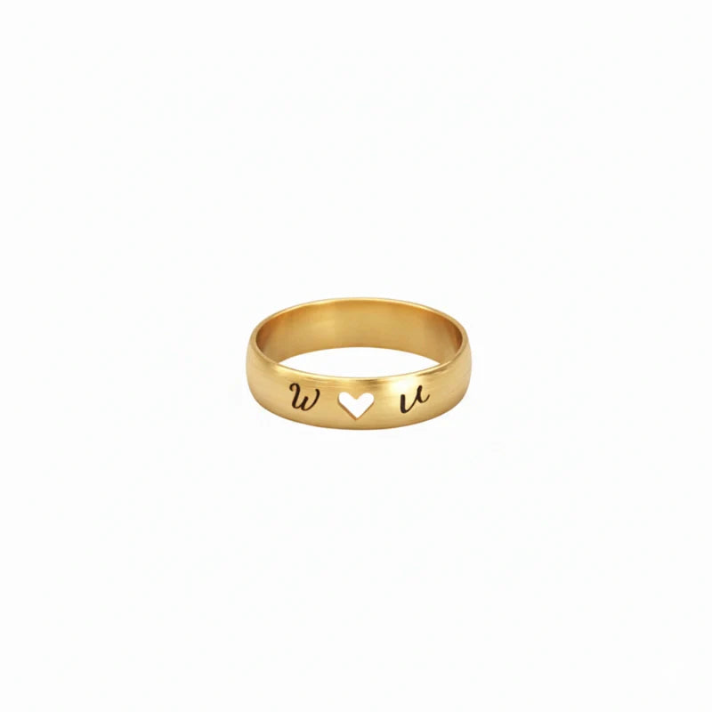 Personalized Name Engraved Hollow Heart Ring – Custom Gift for Couple