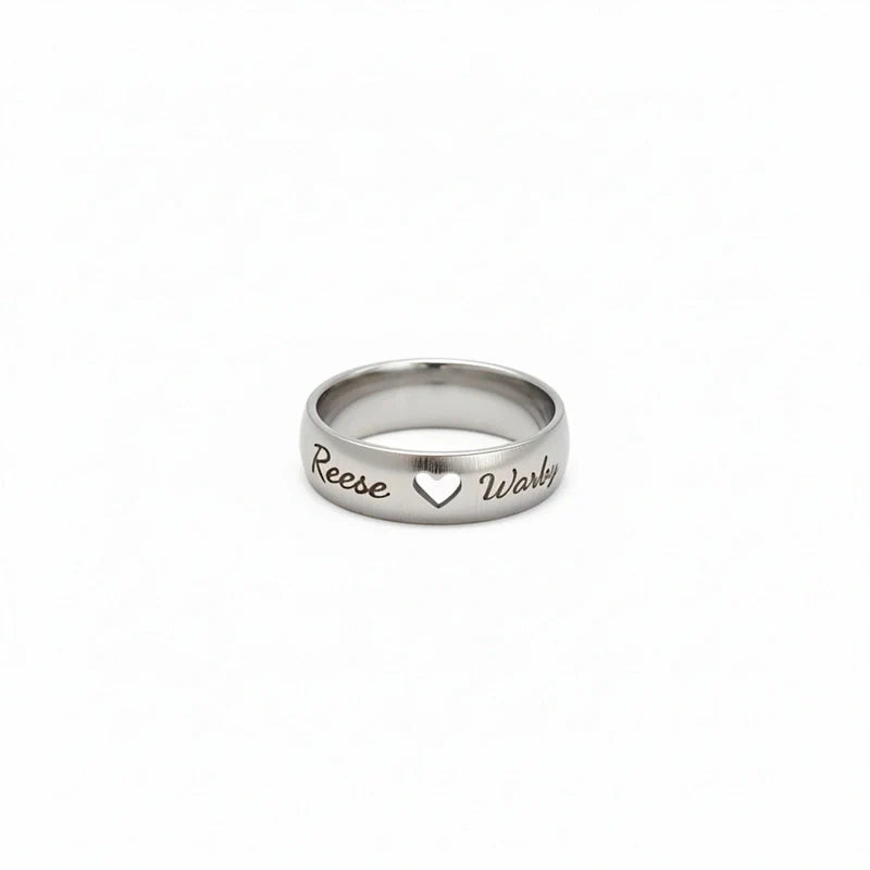 Personalized Name Engraved Hollow Heart Ring – Custom Gift for Couple
