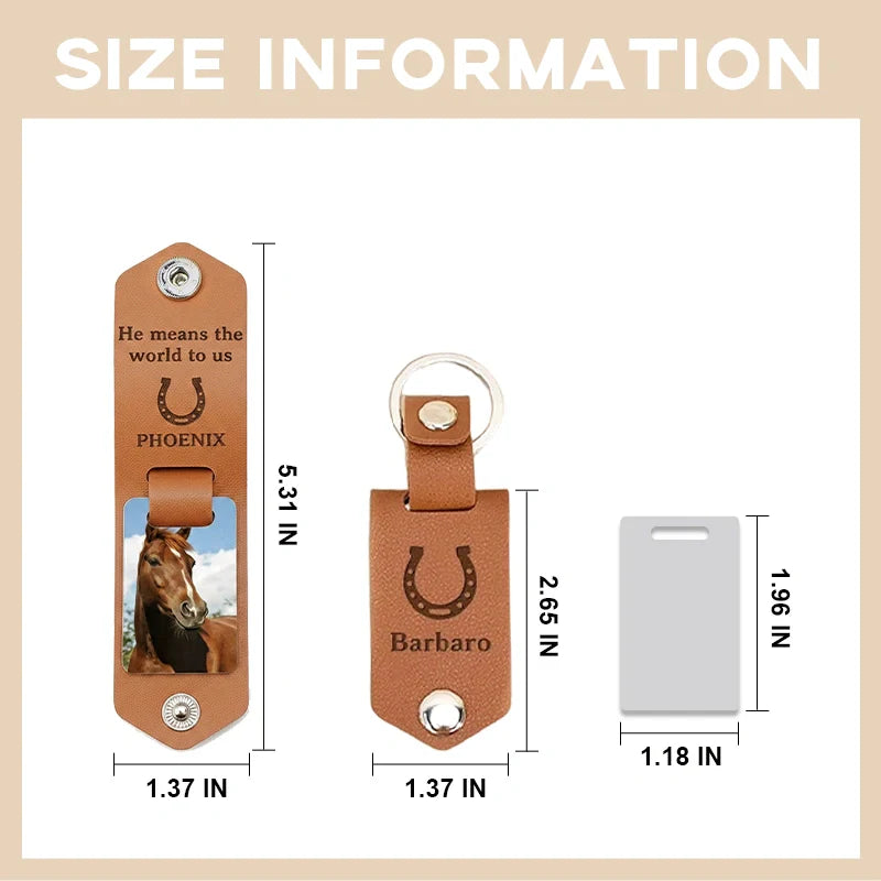 Personalized Horseshoe Horse Photo Keychain – Custom PU Leather Memorial Gift for Horse Lovers