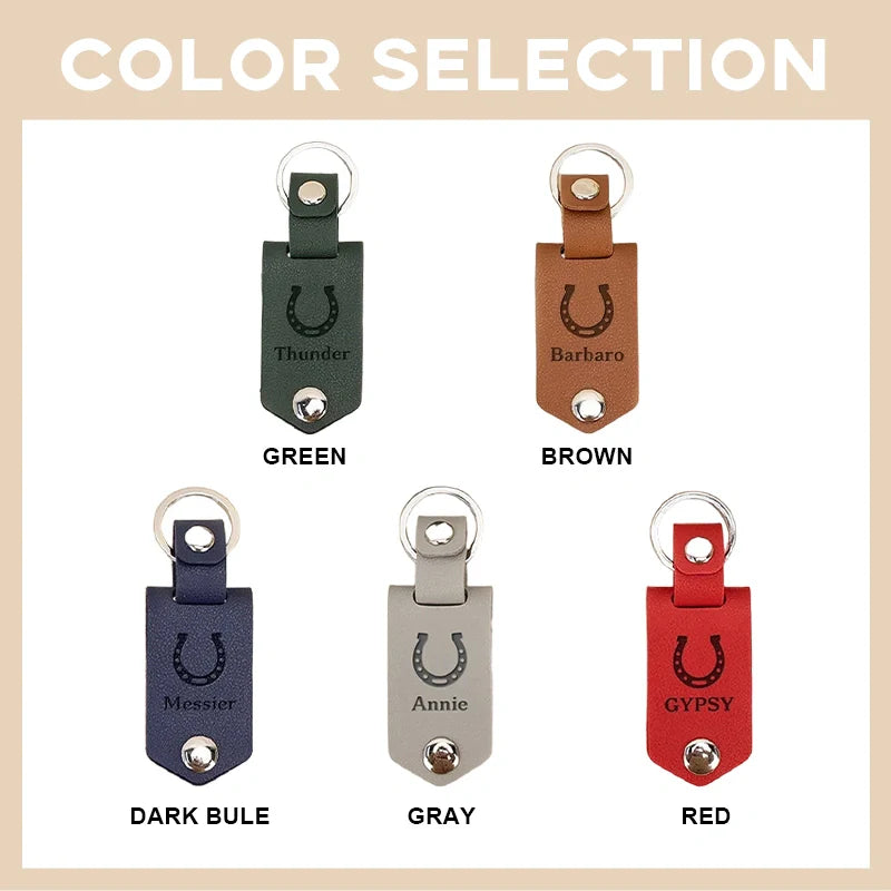 Personalized Horseshoe Horse Photo Keychain – Custom PU Leather Memorial Gift for Horse Lovers