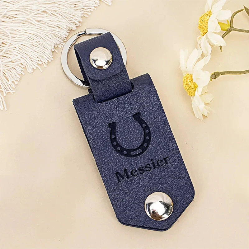 Personalized Horseshoe Horse Photo Keychain – Custom PU Leather Memorial Gift for Horse Lovers