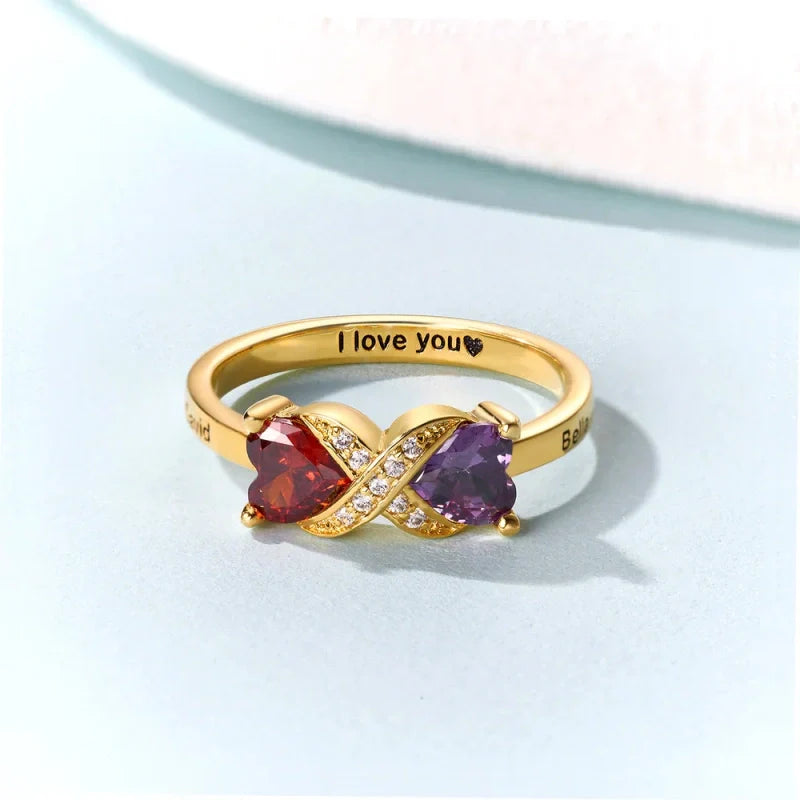 Personalized Infinity Ring with Heart Birthstones – Custom Engraved Name Ring for Mom | Mother’s Day Gift for Her