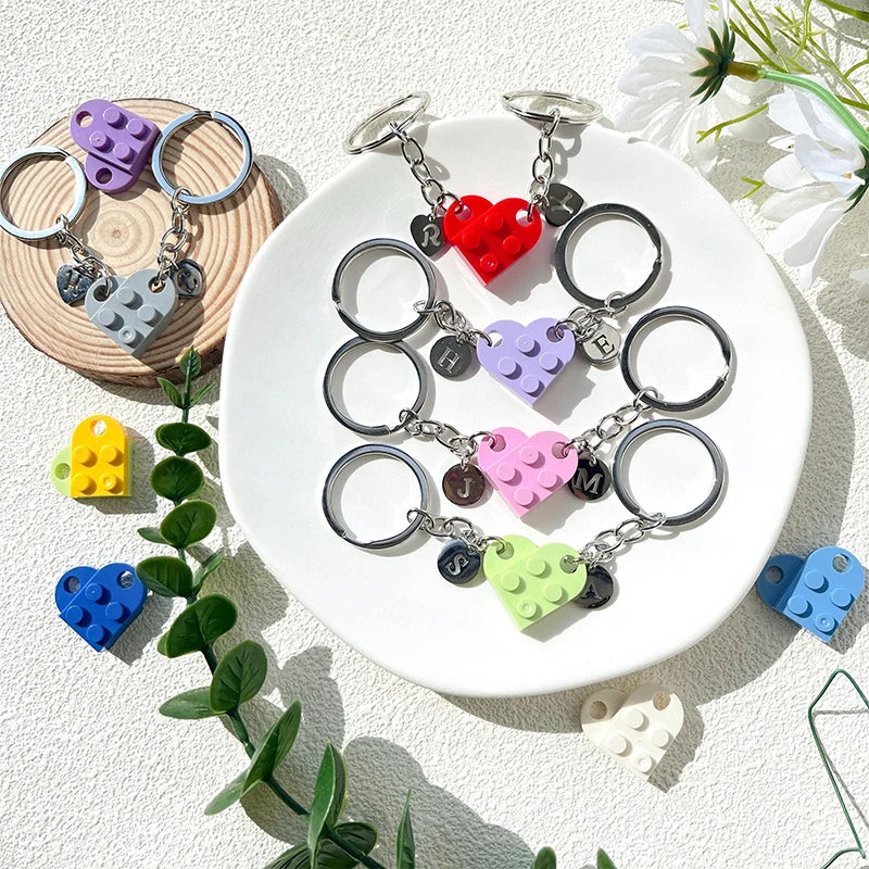 Personalized Initial Heart Keychain Set