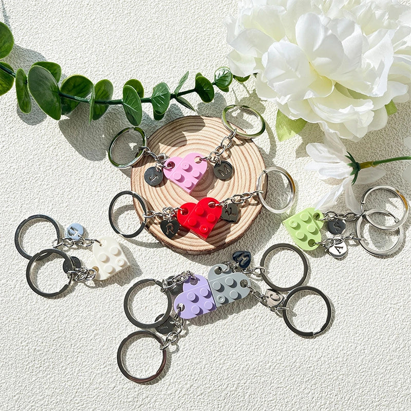 Personalized Initial Heart Keychain Set