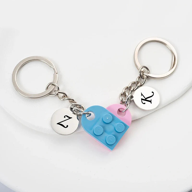 Personalized Initial Heart Keychain Set