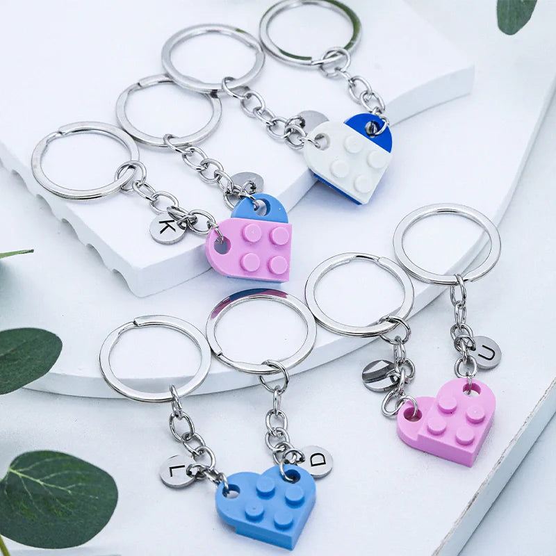 Personalized Initial Heart Keychain Set