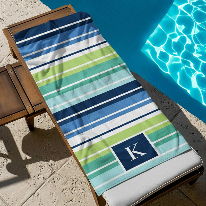 Personalized Initial Striped Beach Towel – Custom Monogram Pool & Beach Towel for Summer Lovers