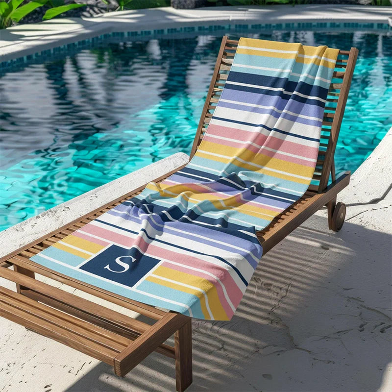 Personalized Initial Striped Beach Towel – Custom Monogram Pool & Beach Towel for Summer Lovers
