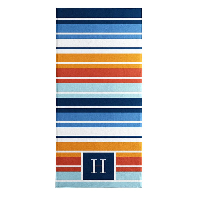 Personalized Initial Striped Beach Towel – Custom Monogram Pool & Beach Towel for Summer Lovers