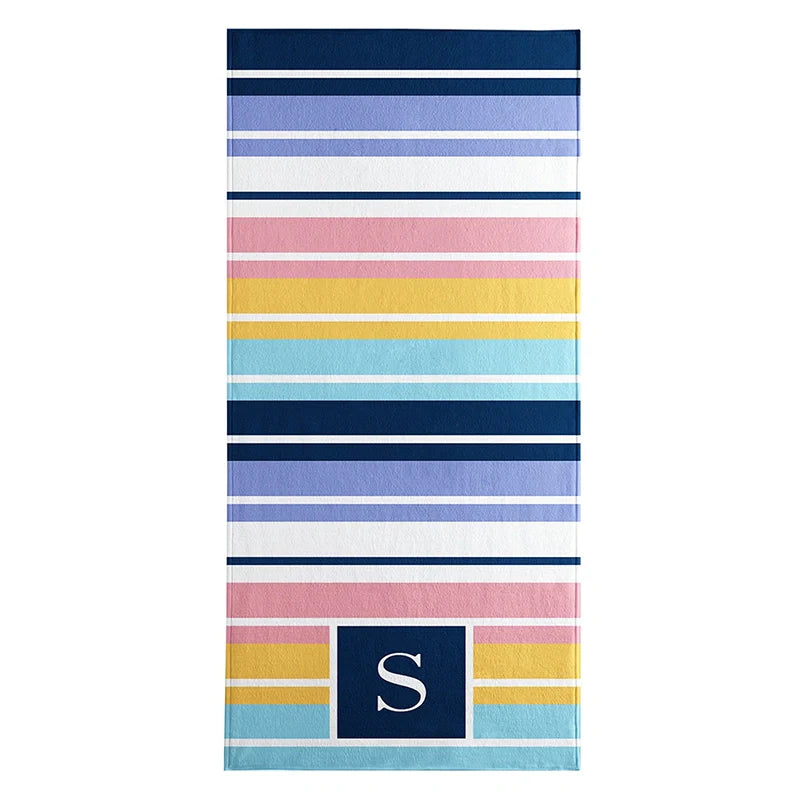 Personalized Initial Striped Beach Towel – Custom Monogram Pool & Beach Towel for Summer Lovers