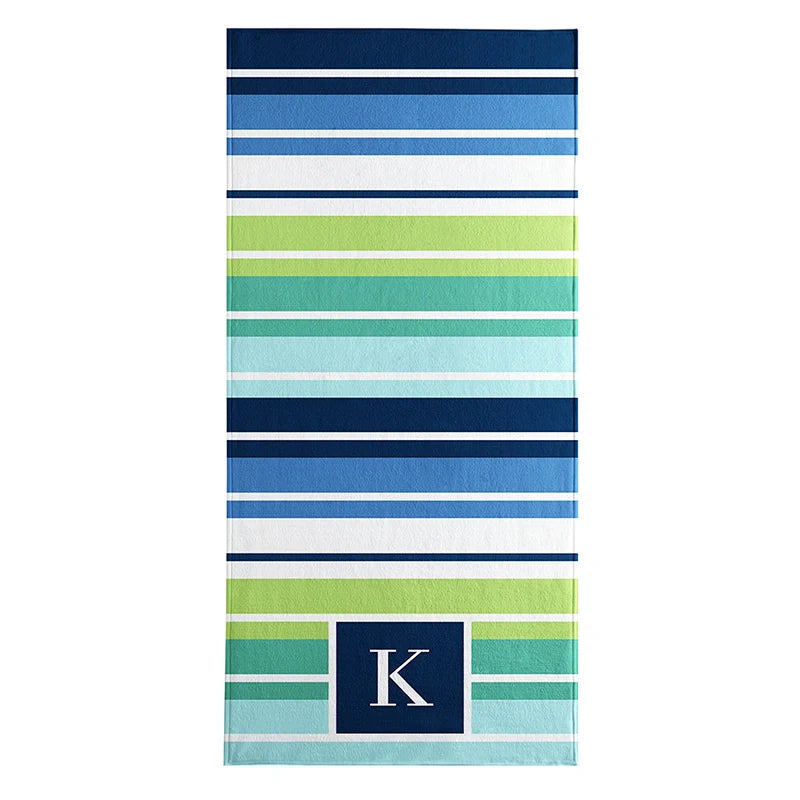 Personalized Initial Striped Beach Towel – Custom Monogram Pool & Beach Towel for Summer Lovers