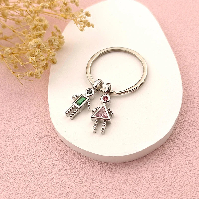 Personalized Kids Birthstone Keychain – Custom Family Charms Keyring for Mom & Grandma, Mother’s Day Gift with Children Names