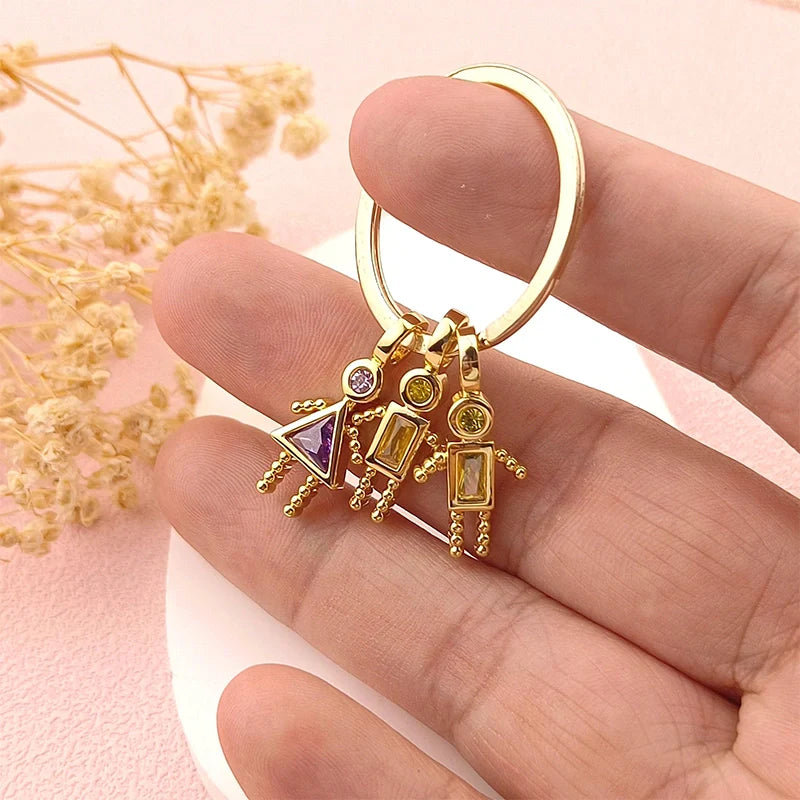 Personalized Kids Birthstone Keychain – Custom Family Charms Keyring for Mom & Grandma, Mother’s Day Gift with Children Names