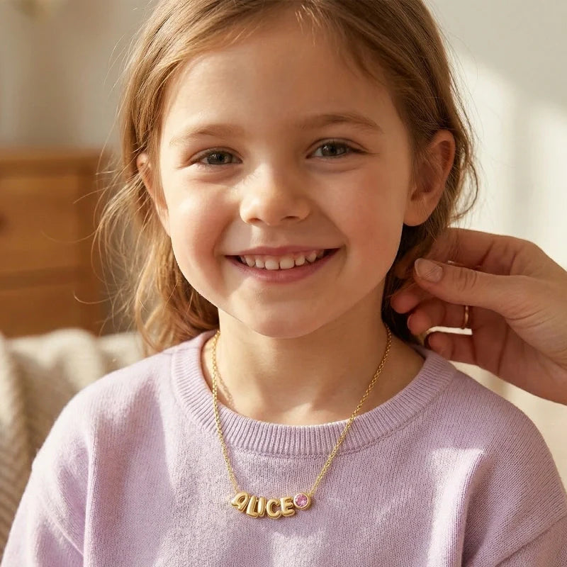 Personalized Kids Name Necklace with Birthstone or Charm – Custom Initial Necklace for Girls