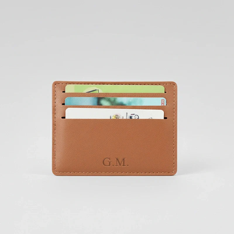 Personalized Leather Card Holder – Slim Genuine Leather Wallet | Custom Credit Card Case | Minimalist Business Card Wallet Gift for Him or Her