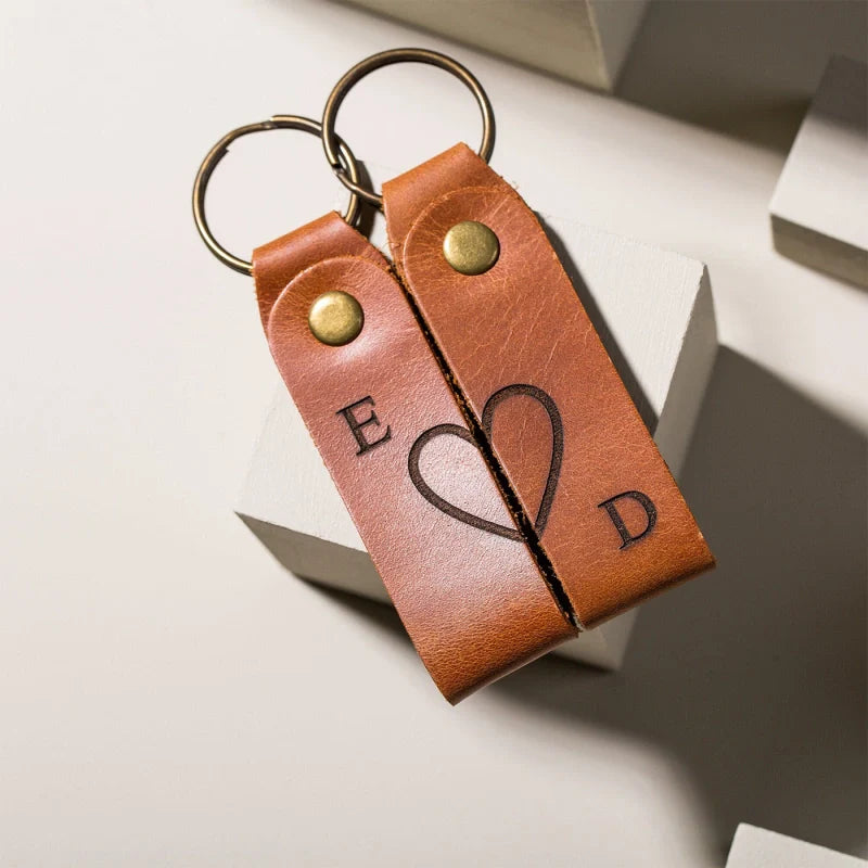 Personalized Leather Couples Keychain