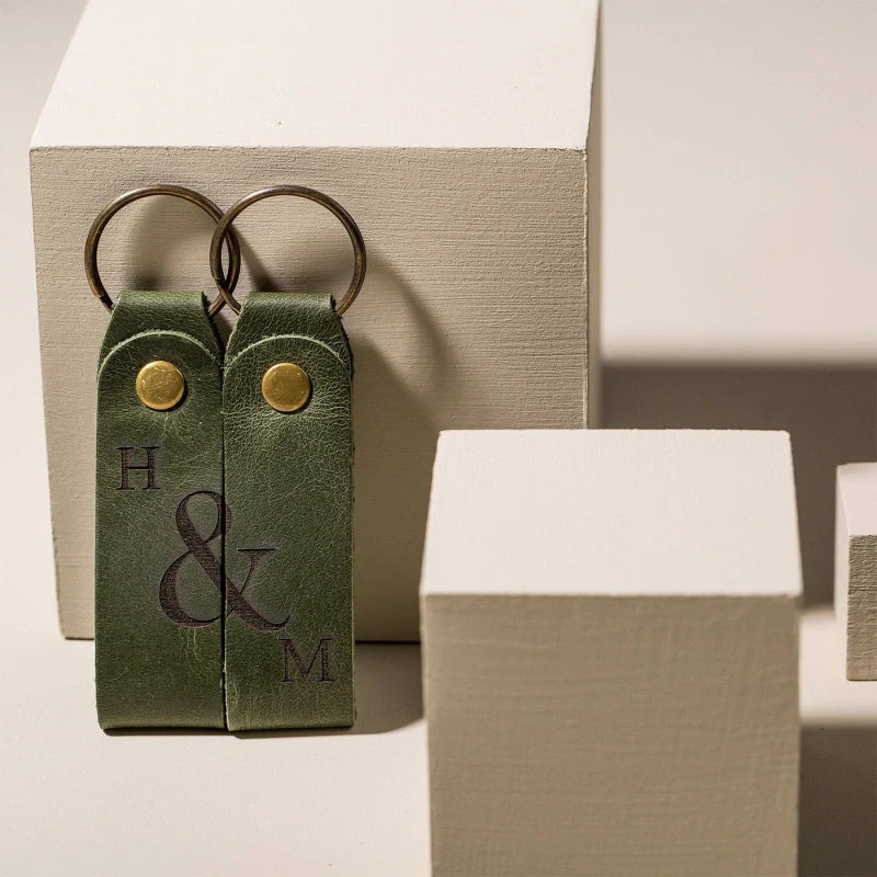 Personalized Leather Couples Keychain