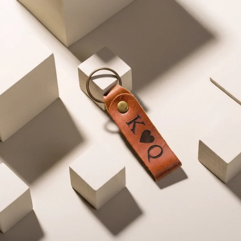 Personalized Leather Couples Keychain