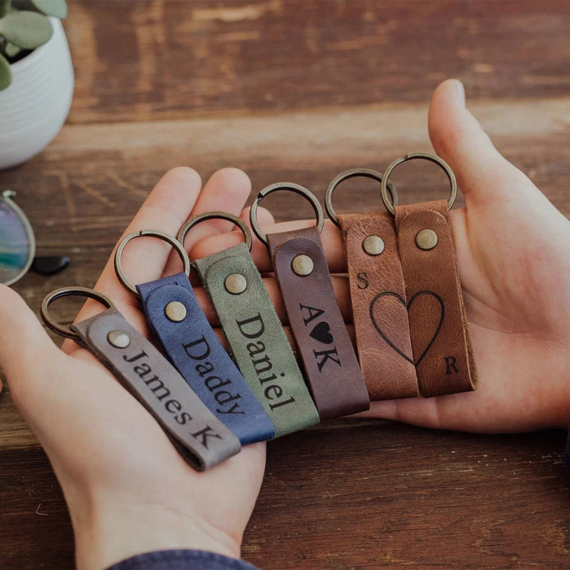 Personalized Leather Couples Keychain