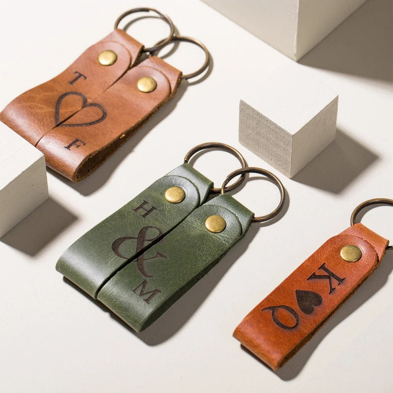Personalized Leather Couples Keychain